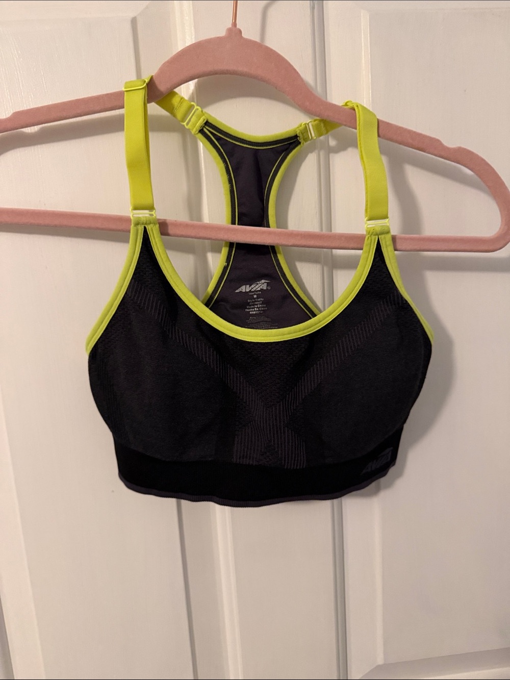 Avia Black and Neon Yellow Racerback Sports Bra